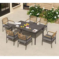 Wicker Outdoor Dining Set for 6, Upholstered 7 Piece Patio Dining Set with Armrests, Modern Outdoor Dining Table Sets 1