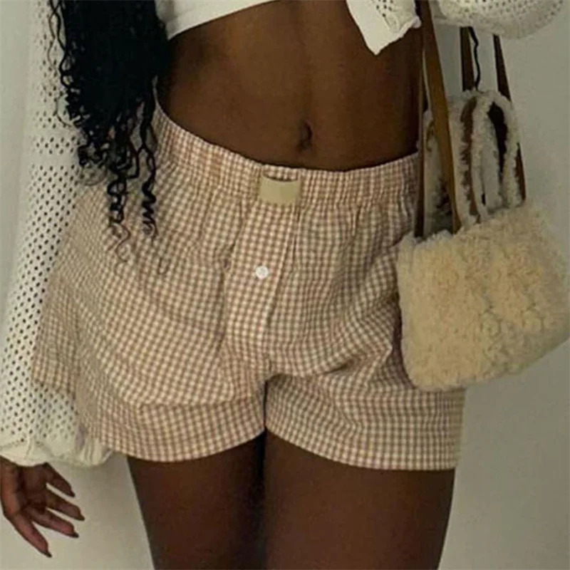 Women's Pajamas Shorts Cute Plaid Short Pants Flannel Lounge Sleep Shorts Bottoms Elastic Waist Baggy Boxers Tracksuit