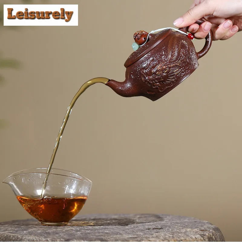 310ml Boutique Yixing Purple Clay Teapots Handmade Dragon Pot Raw Ore Purple Mud Kettle With Infuser Chinese Zisha Tea Set Craft