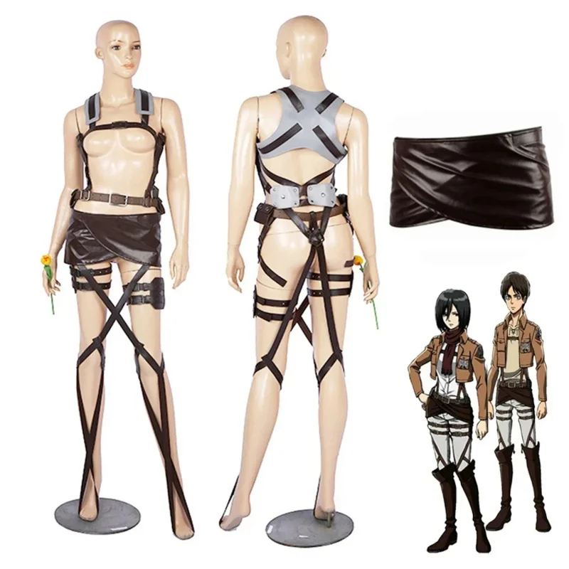 

Anime Attack on Titan Cosplay Belt Hookshot Leather Skirt Shingeki no Kyojin Recon Corps Adjustable Harness Belts Costume