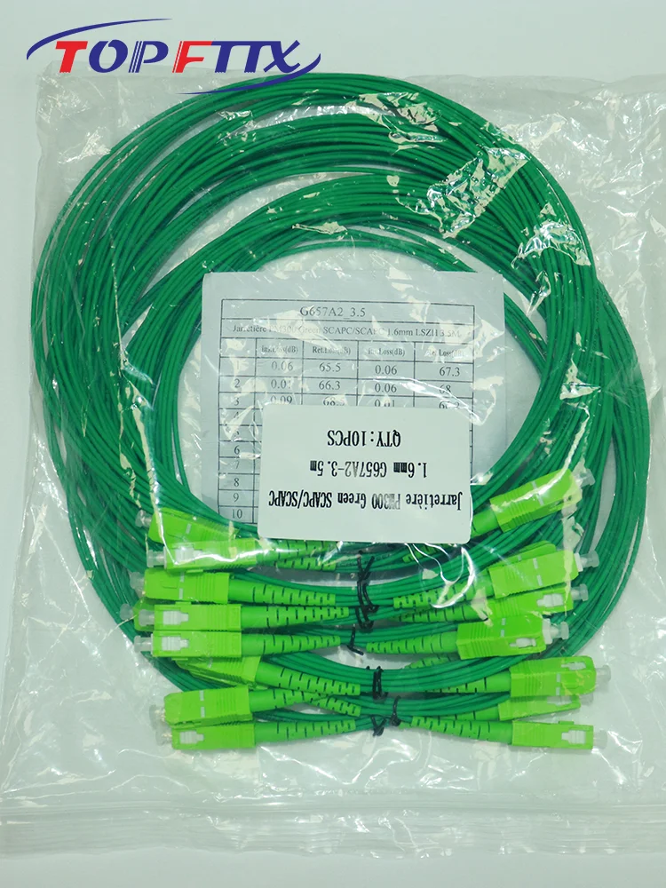 100 Pcs Green and Blue Fiber Optic Patch Cord 3.5 Meter Length SM G657A2 SX 1.6mm Cable Warranty 10 Years IL Less Than 1.3dB
