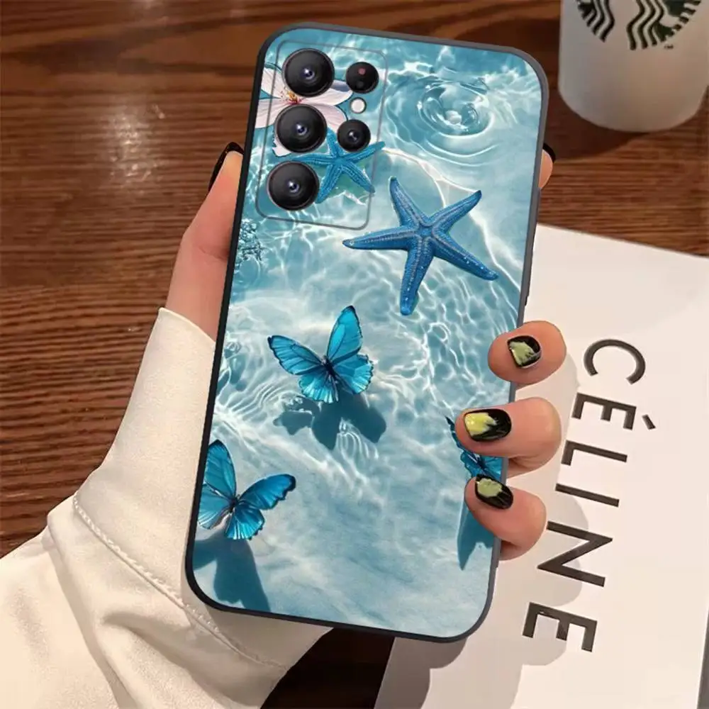 Blue Butterfly Ocean Waves TPU Soft Phone Case Cover