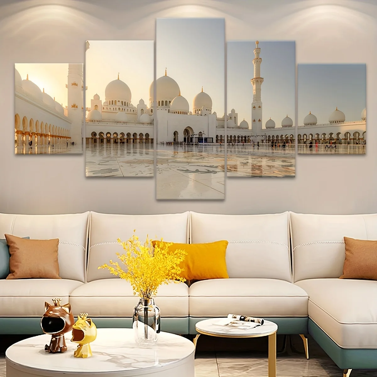 

5pcs/set Wooden Framed Canvas Poster, Modern Art, Holy Land Of Faith Worship Canvas Poster, Gorgeous Corrid