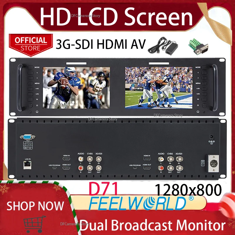 FEELWORLD D71 Dual 7 Inch 3RU Broadcast SDI Rack Mount Monitor IPS ...