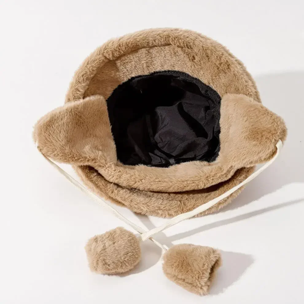 Fur Hat Winter Hat Bomber Winter Warm Bucket Hat for Women Golf Cap Hiking Hat Fur Barrel Cap Cotton Fabric Ear Protection