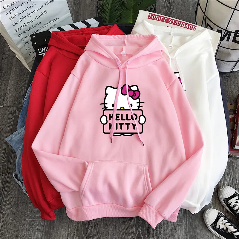 

Sanrio Hello Kitty Cartoon Hooded Sweatshirt for Women Cute Girly Heart Anime Fashion Print Loose Long Sleeve Top Jacket Gift