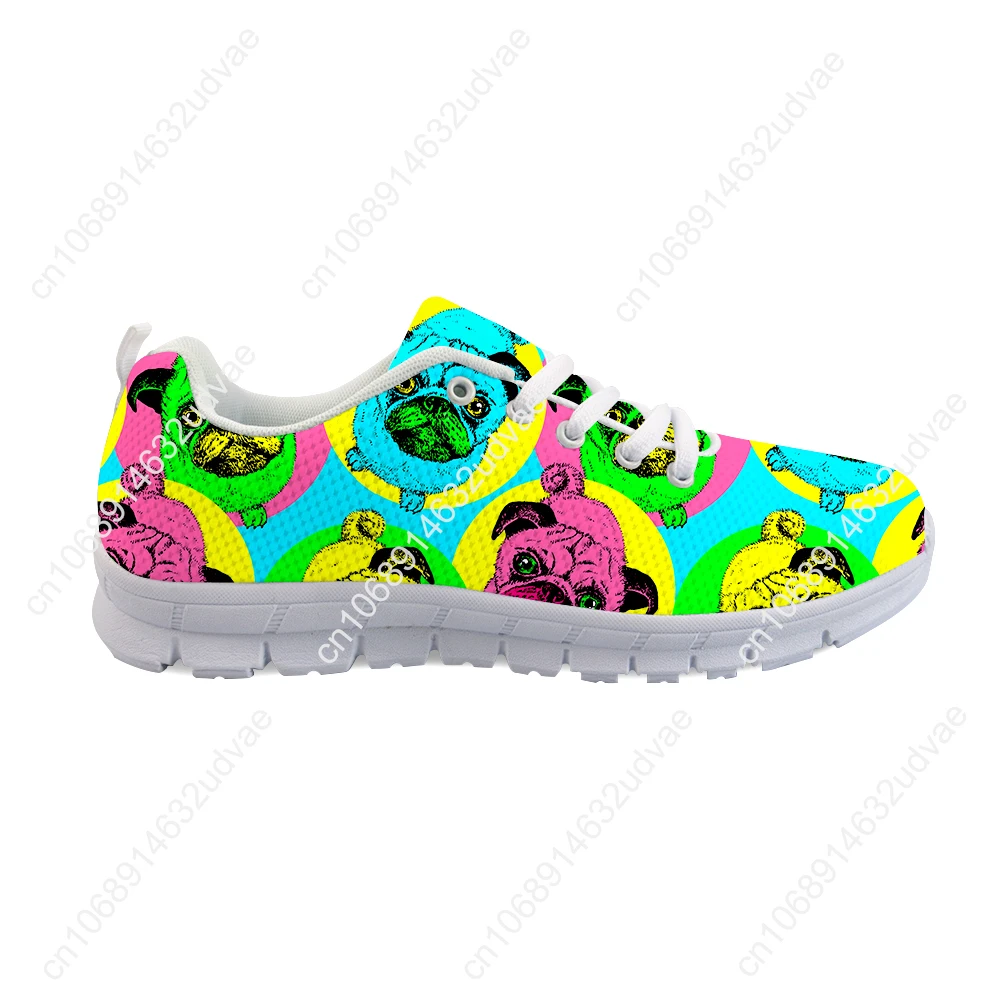 Classic Women's Low Top Walking Shoes Lace Up Casual Sneakers Women Breathable Fashion Pug Print Shoes