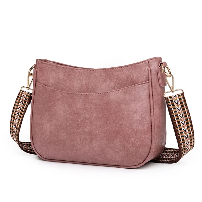 Women Modern Bag PU Leather Handbag Wide Strap Shoulder Crossbody Bag Carry Bag E74B