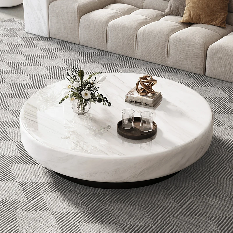 Round Marble Coffee Tables For Living Room Modern White Simple Circle ...