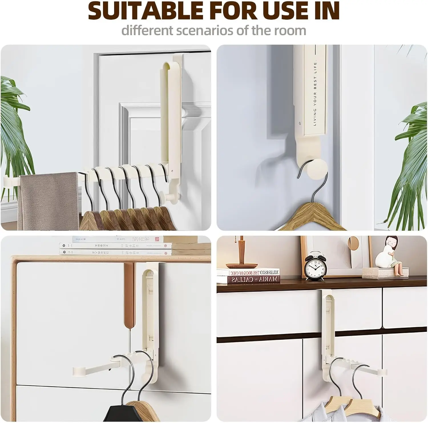 Foldable Over The Door Hook Hanger with Retractable Rod Aluminum Alloy Laundry Drying Rack for Clothes Towels Hat Bag Key Holder