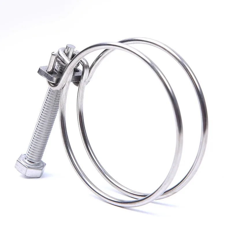 1PCS 304 Stainless Steel Double Wire Throat Hoop Hose Clamp Adjust Clip  Holding Fastening Water Rubber Pipe Clamp ID 16-100mm - AliExpress