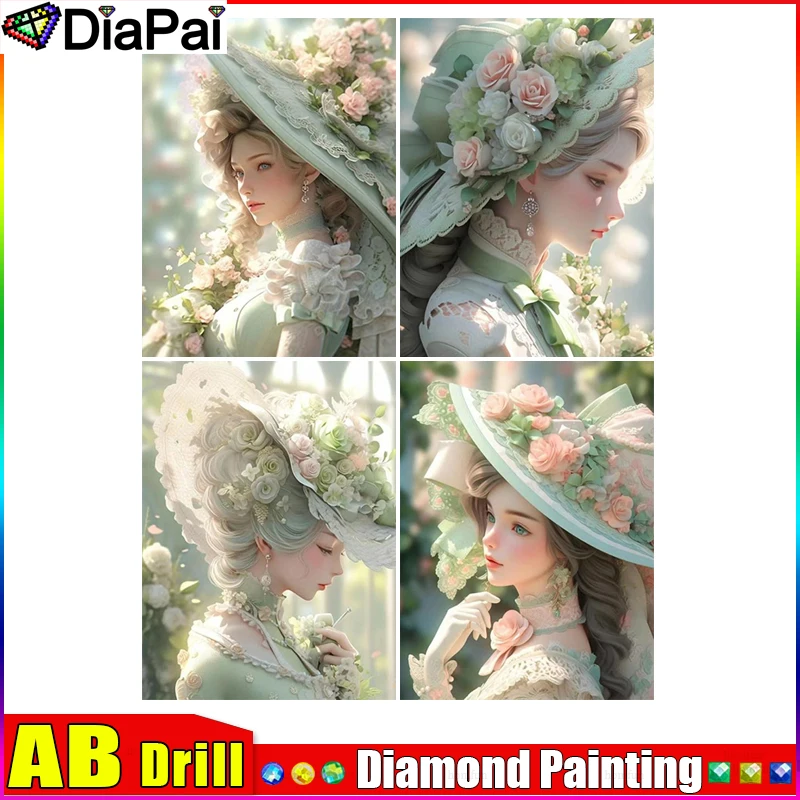 

Полноразмерная Алмазная вышивка DIAPAI AB 5D «сделай сам», «красивая женщина, цветок», алмазная живопись, вышивка крестиком, стразы, украшение для дома