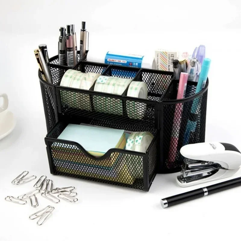 9 Storage Multi-Functional Desk Organizer Mesh Metal Pen Holder Stationery Container Box Office School Supplies Accessories