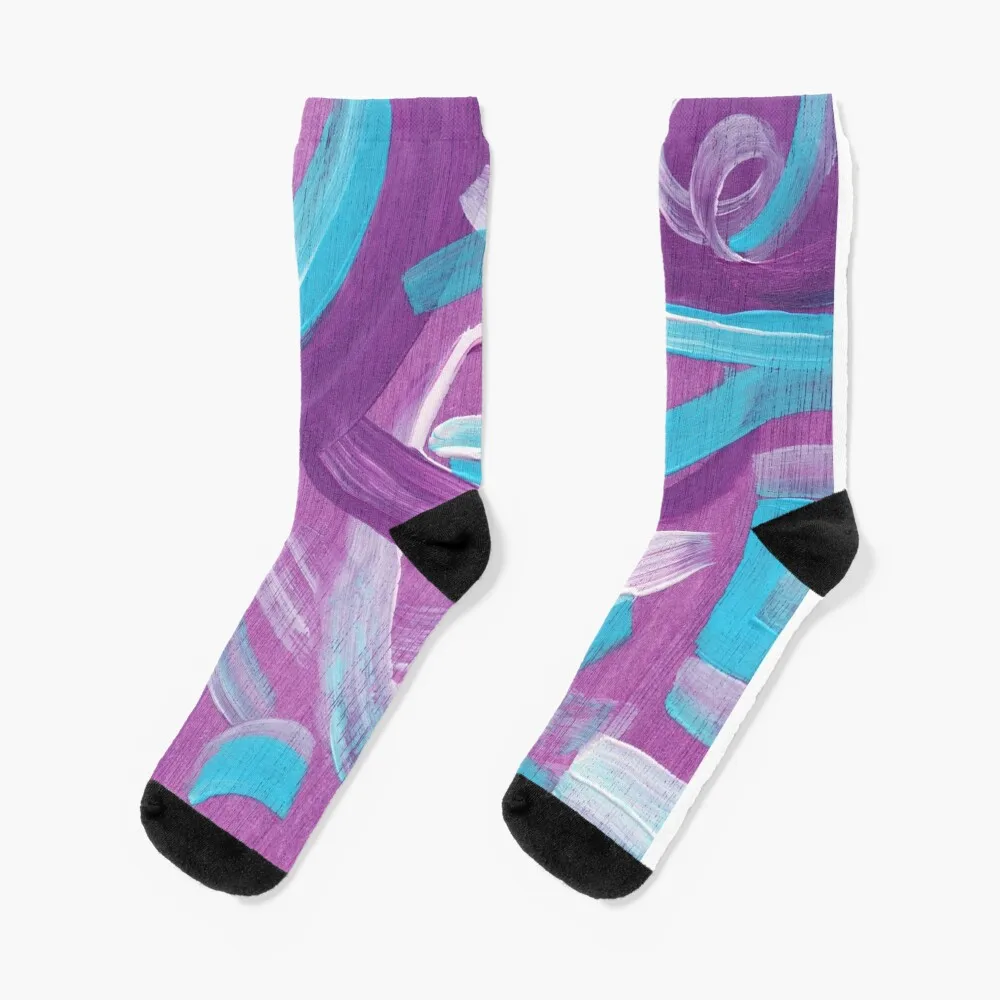 Ultra Violet + Teal Abstract Painting Socks Running socks Fun socks Fashion socks cool socks Male Socks Women's cool painting