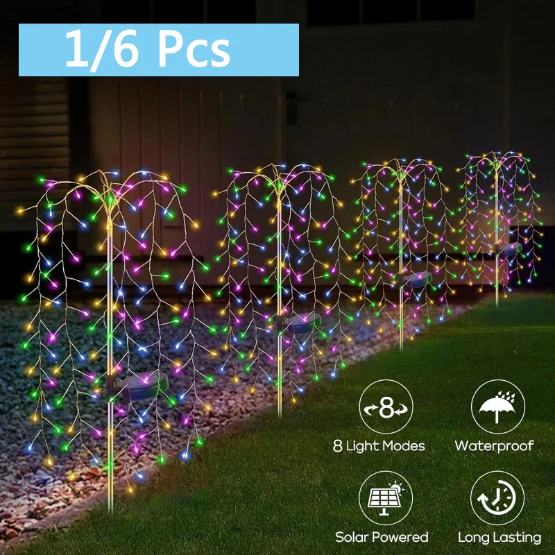 1/6 Pcs LED Solar Garden Lights Outdoor Copper Wire Waterproof Decorative Lawn Light DIY Firework Lamp Patio Planter Pathway