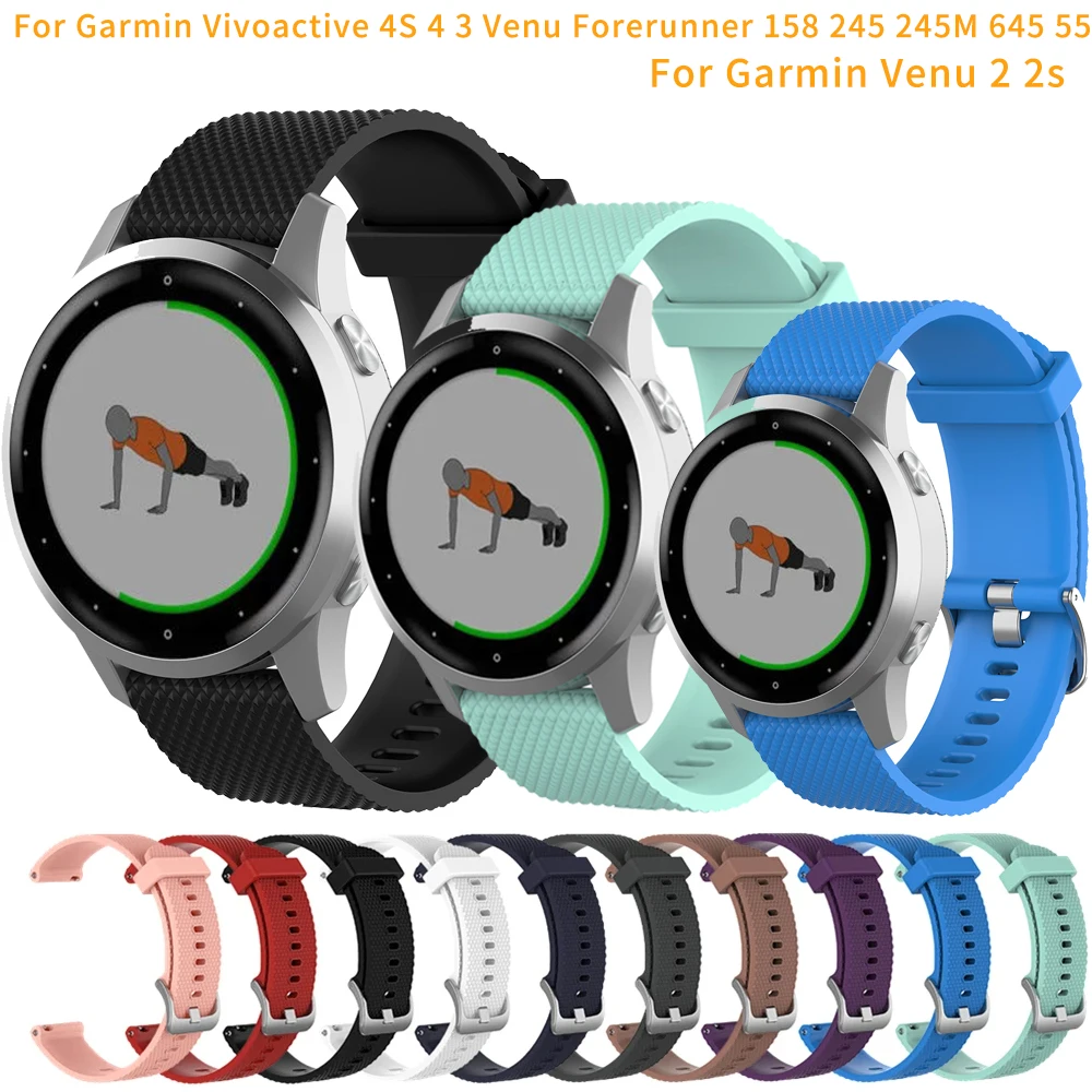 

For Garmin Venu 2 2s Smart Watch Bracelet Strap For Garmin Vivoactive 4S 4 3 Venu Forerunner 158 245 245M 645 55 Silicone Band