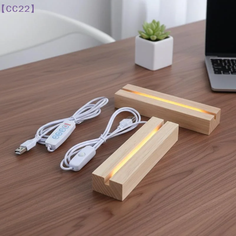 【CC22】유리 예술 및 레진 장 USB 전원 스위치가 있는 직사각형 목재 LED 야간 조명 베이스 예술적 램프{C}