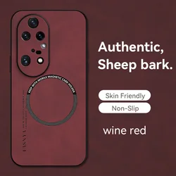 Vintage Sheepskin Magnetic Leather Phone Case Cover with MagSafe Compatibility for P50 (Wine Red)