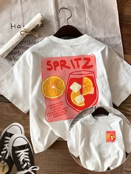 Aperol Spritz Recipe Graphic T-Shirt Mother Daughter Matching Tee Summer Orange Cocktail Harajuku White Tops Women 1