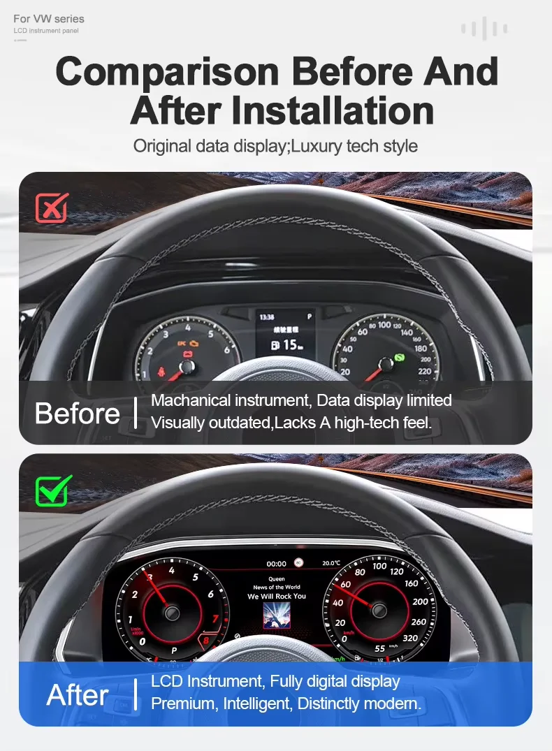 Panel de Instrumentos Digital de 12.3 Pulgadas para Volkswagen VW Sagitar 2019-2020, Cabina Virtual, Tablero de Instrumentos, Velocímetro 5