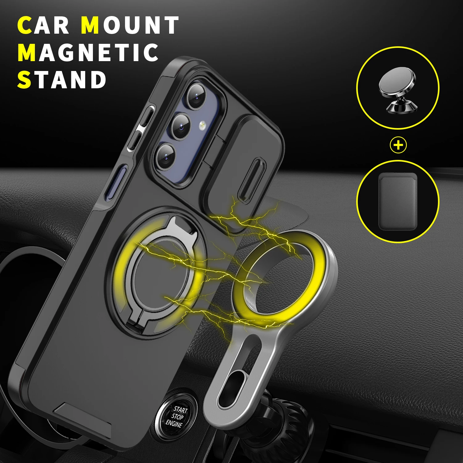 Luxury Armor Phone Case with Magnetic Bracket & Lens Protection