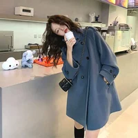 Blue Double-Faced Cashmere Thick Winter Coat Women's Hot Sale Of The Season Short Hepburn Style Korean Series Lamb Wool Coat Fem