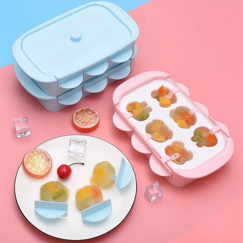 

6 Grids Ice Cream Cube Tray Mold Food Grade Silicone Reusable Ice Cubes Popsicle Maker Boat Shape Dessert Mould With Sticks