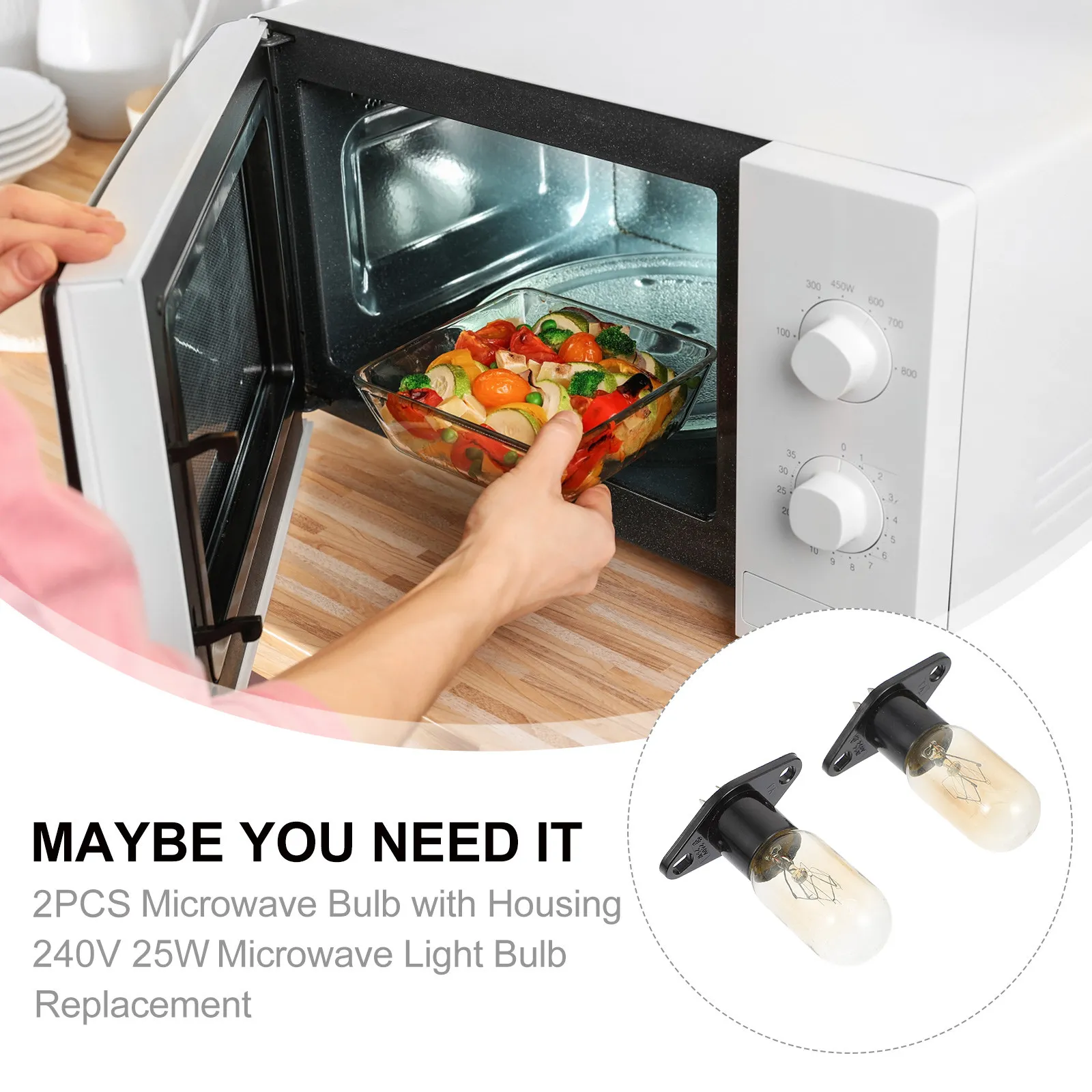 2개 전구 내열성 전자레인지 냉장고 기기 교체 램프 25W 롱-
