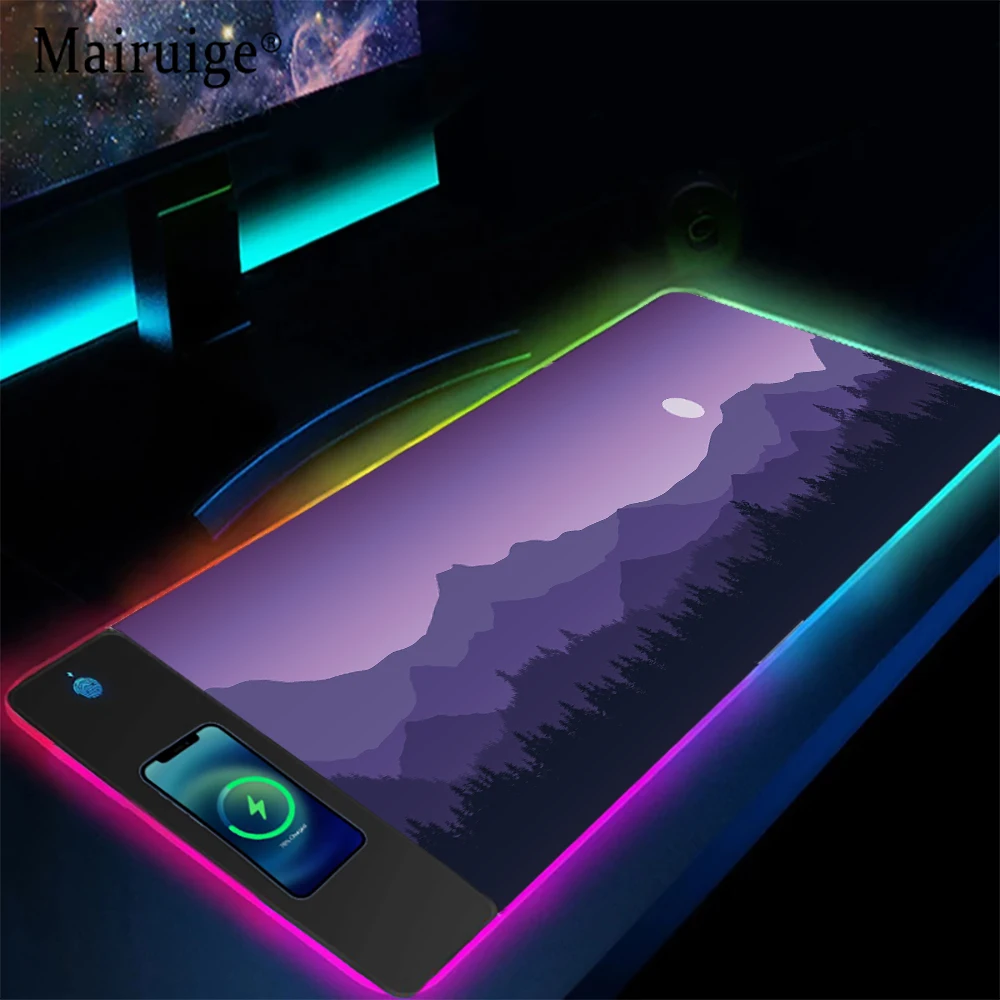 

Mairuige Wireless Charging Mouse Pad Nature Scenery At Sunset Moise Pad Gamer Rgb Carpet for Keyboard Gaming Cushion Computer