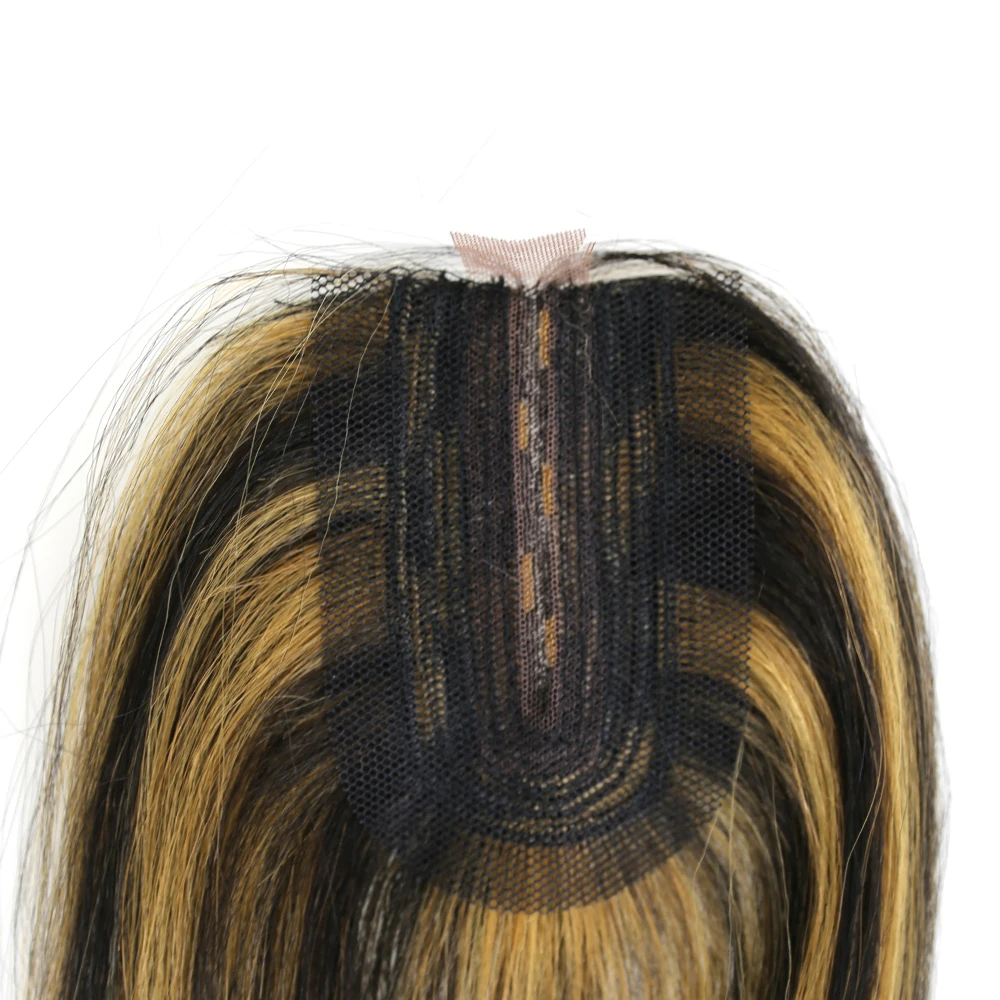 Synthetic Hair Extensions 6 Bundles Hair Weaving with Free Closure Synthetic Hair Extension Weave 14 16 18 inch Ombre Brown Highlight Heat Resistant