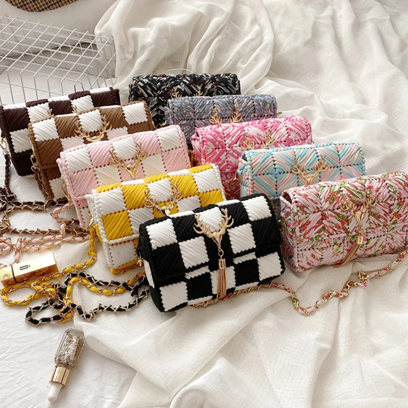 DIY Weaving Bag Grid Handmade Materials Package Handcraft Shoulder Bag Making Supplies Woman Selfmade Sewing Accessories