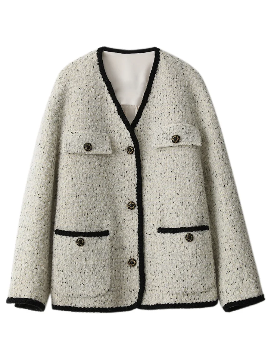 CHIC VEN-Manteau en Laine à Simple Boutonnage pour Femme, Veste Vintage à Col en V, Pardessus de Bureau, Y-Printemps Automne 2023