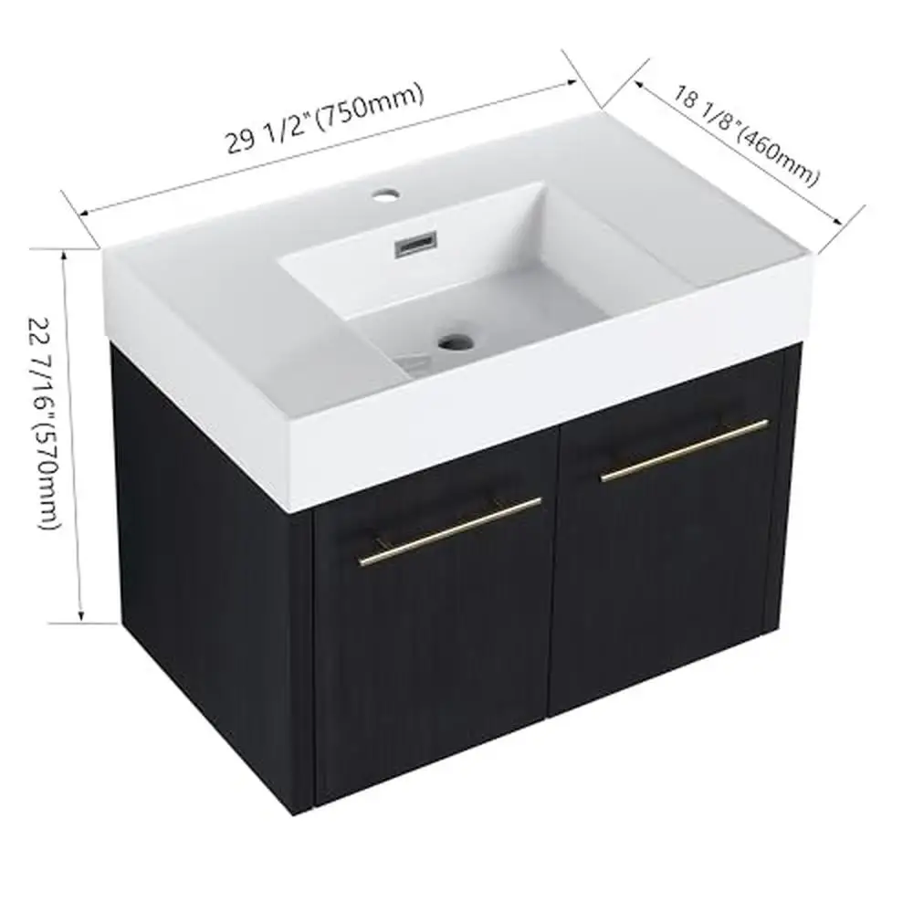 Description Picture 3 of itemModern 30" Bathroom Vanity with Thick Edged Resin Sink Floating Cabinet with Soft Close Doors Durable Engineered Wood Water