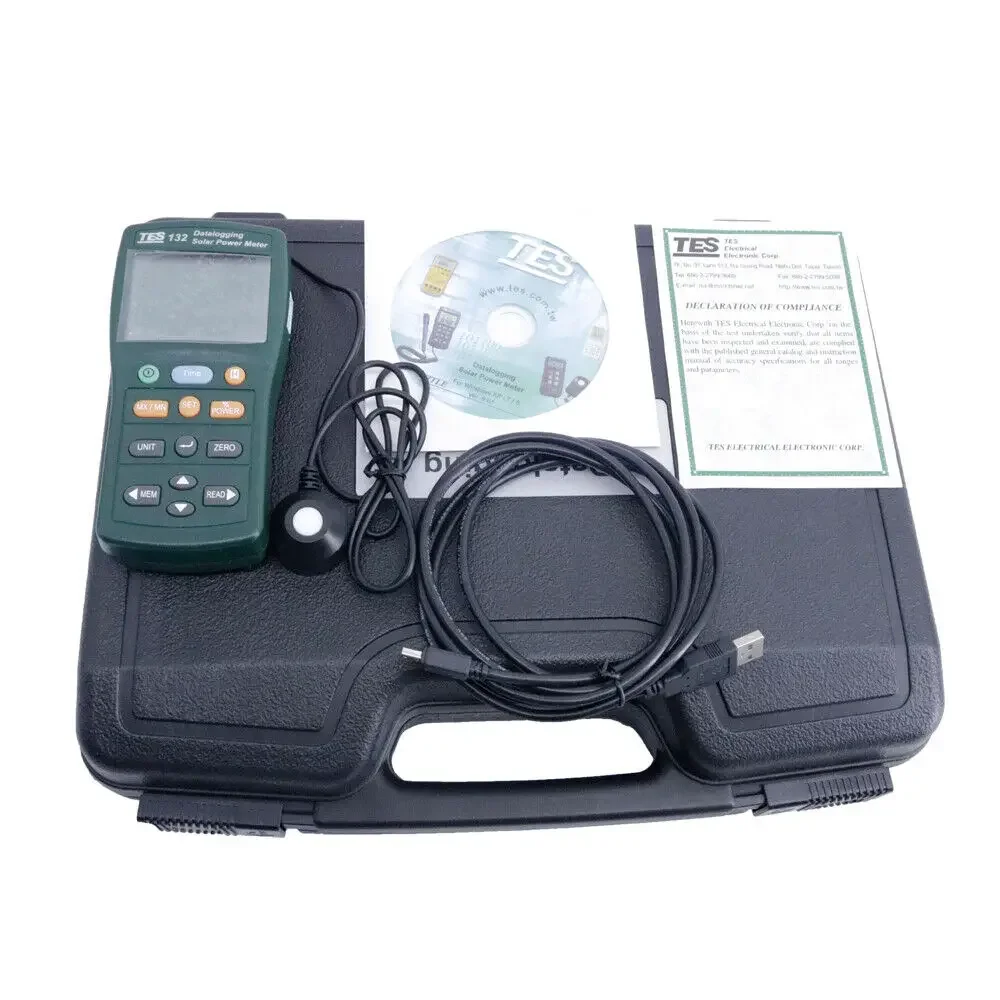 TES-132 Handheld Solar Power Meter Tester 400-1Knm Range 2000W/m2 & 634Btu/(ft2h) Data Logger SD Card 2G USB TES132 5