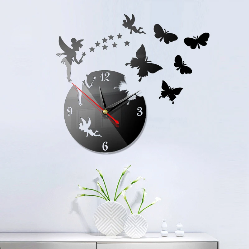 3D Creative Butterfly Wall Clock DIY Acrylic Mirror Wall Sticker Mute Clocks Home Decor Living Room Wall Clocks