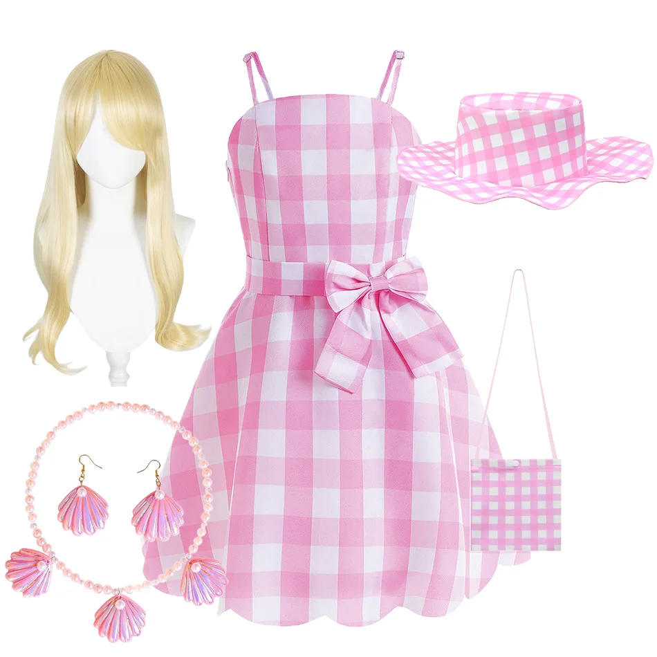 

Женское розовое платье с бантом, детские платья для косплея, одинаковое розовое платье в клетку, летнее крутое платье для девочек, подарок для девочки