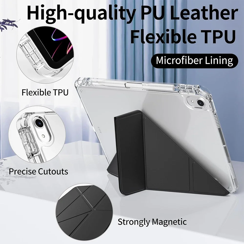 Ultimate iPad Case with Pencil Holder & Y-Fold Stand - Clear Hard Back & Shockproof Frame