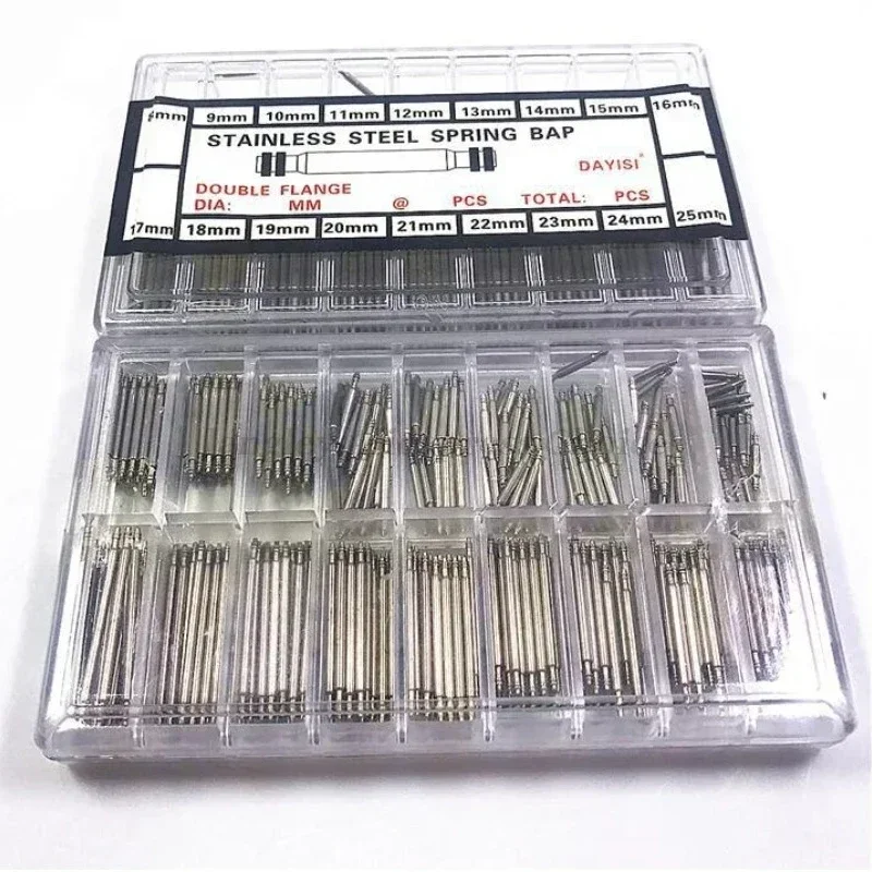360pcs 8mm-25mm 스테인레스 스틸 시계 스프링 바 시계 스트랩 핀 1.5mm 직경 시계 밴드 링크 핀 수리 도구 액세서리