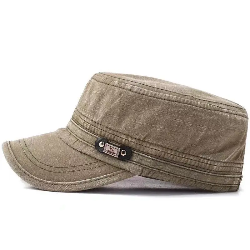 Military Cap Washed Cotton Flat Top Adjustable Outdoor Fisherman Cap for Men Women