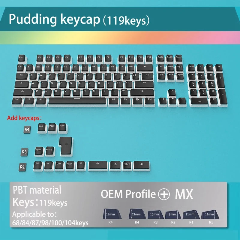 ABS Ergonomic Pudding Keycap Set, Keycaps bonitos,
