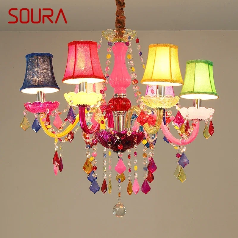 

SOURA European Style Crystal Pendent Lamp Pink Girls' Room Candle Lamp Luxurious Living Room Restaurant Bedroom Villa Chandel