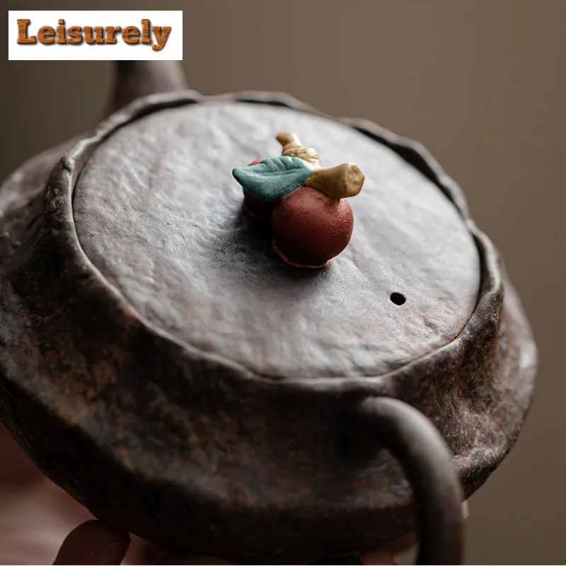150ML Handamde Persimmon Lid Teapot Retro Old Rock Clay Pot Household Tea Maker Kettle With Strainer Kung Fu Tea Ceremony Craft
