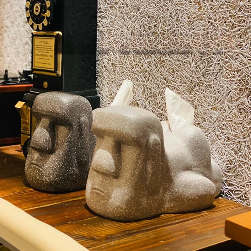 Creativo Instagram Style Stone Statue Man Moai Retro Light Fart Moai Tissue Box