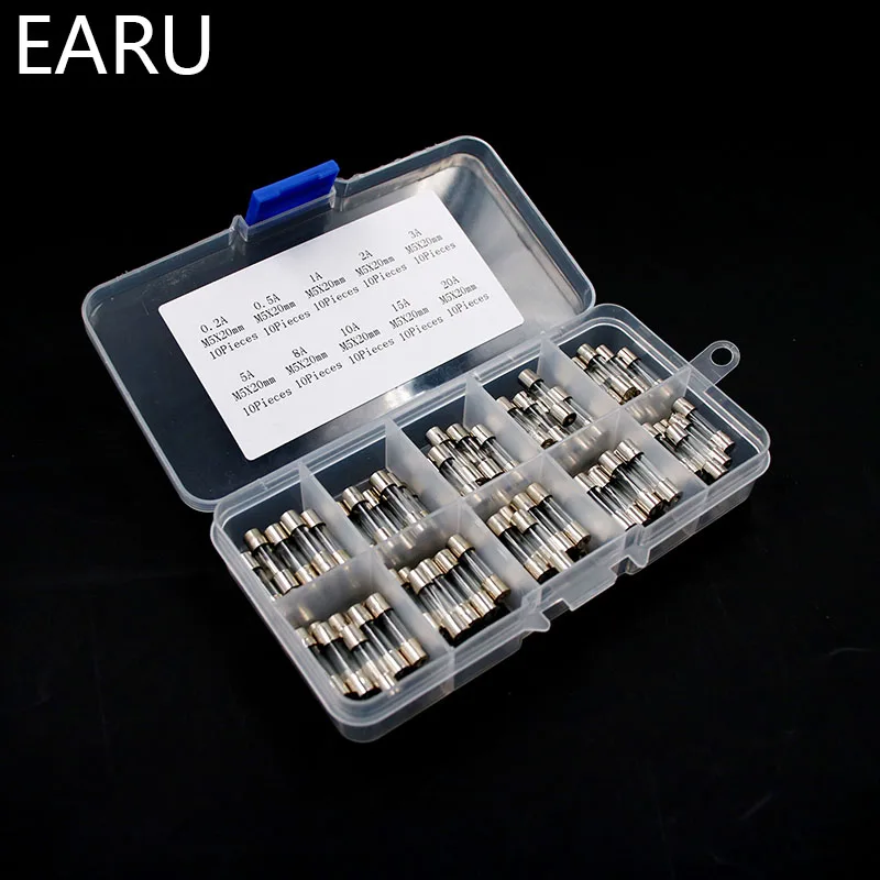 Glass Tube Fuse Kit Fast Acting Fuse 1-100Pcs Set