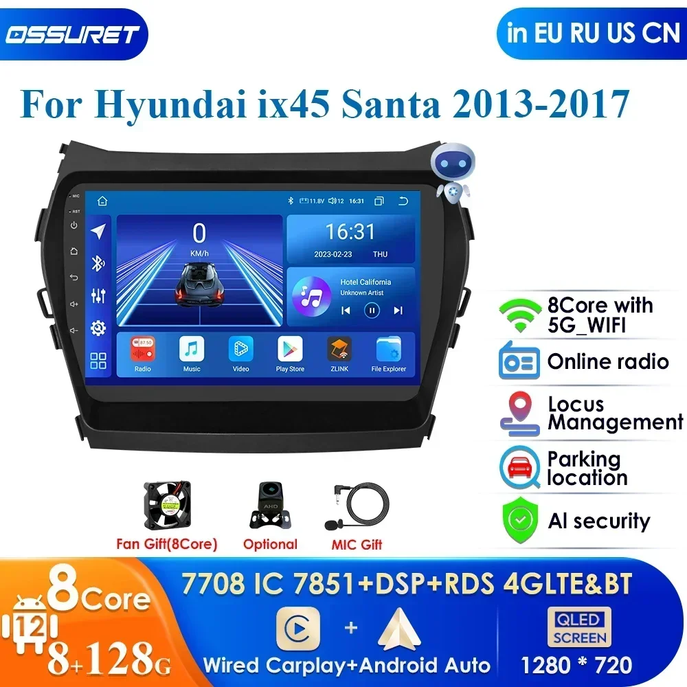

Carplay 4G-LTE 9 дюймов Android GPS для Hyundai Santa Fe 3 2013 2014 2015 2016 2017 IX45 Автомагнитола Android мультимедийный видеоплеер