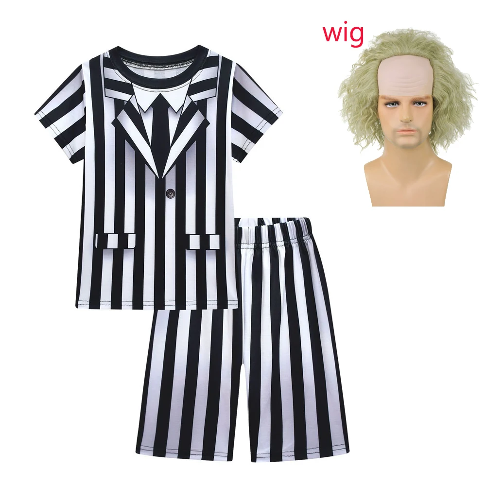 thumbnail image 1 of Halloween Girls Clothes Movie B-BeetleJuice 2 Cosplay Costume Kids Underworld Masters Cosplay Striped Dress Performance Costumes, 1 of 5