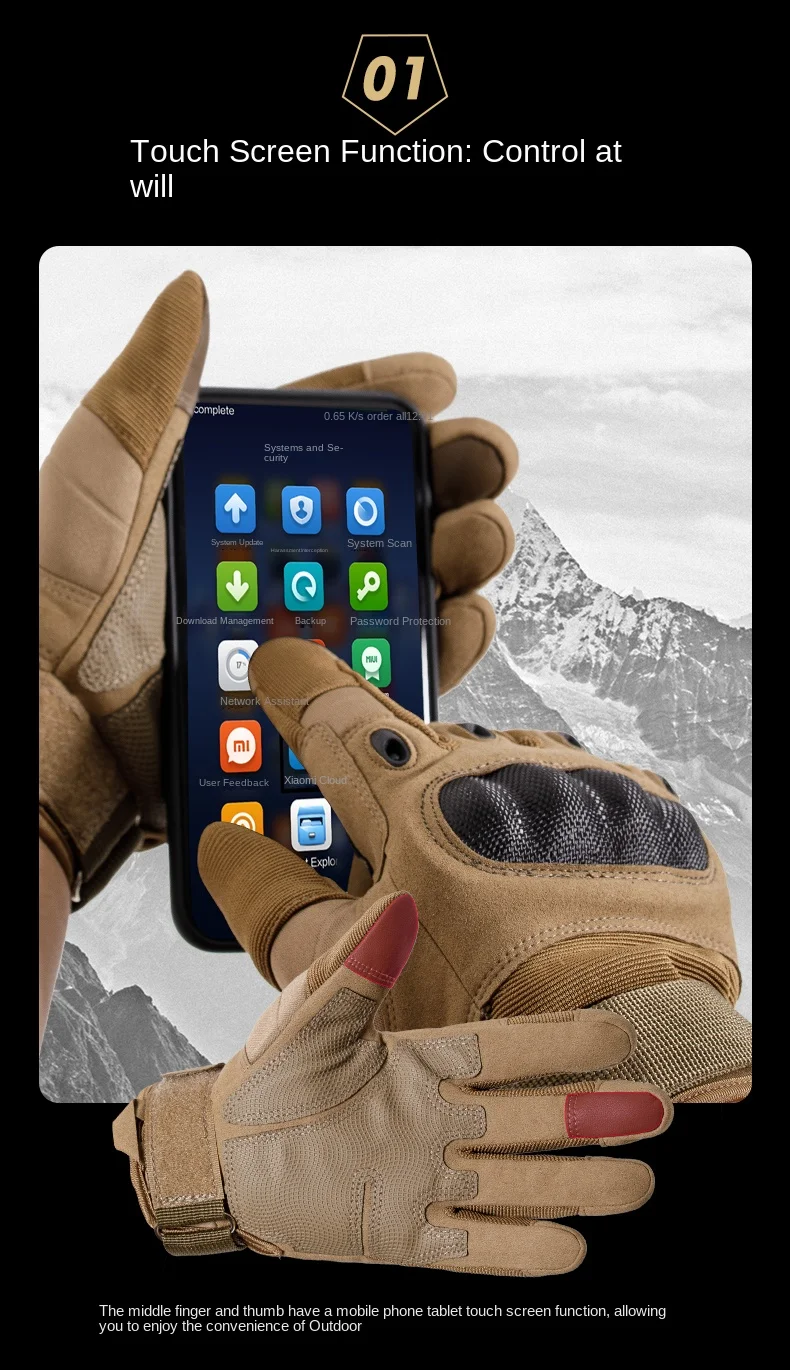 Tactical Men Full Finger Gloves Hard Knuckle Touch Screen Non-slip Wear-resistant Gloves for Outdoor Airsoft Hunting Hiking