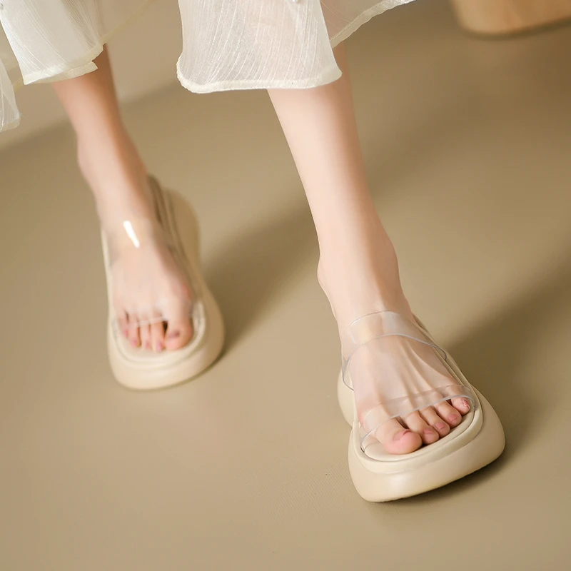 High Heels Women's Transparent Slippers Skateboard Sliding Low Fashion Platform 2025 Luxury Fabric Scandal Rubber Pu Pump 4