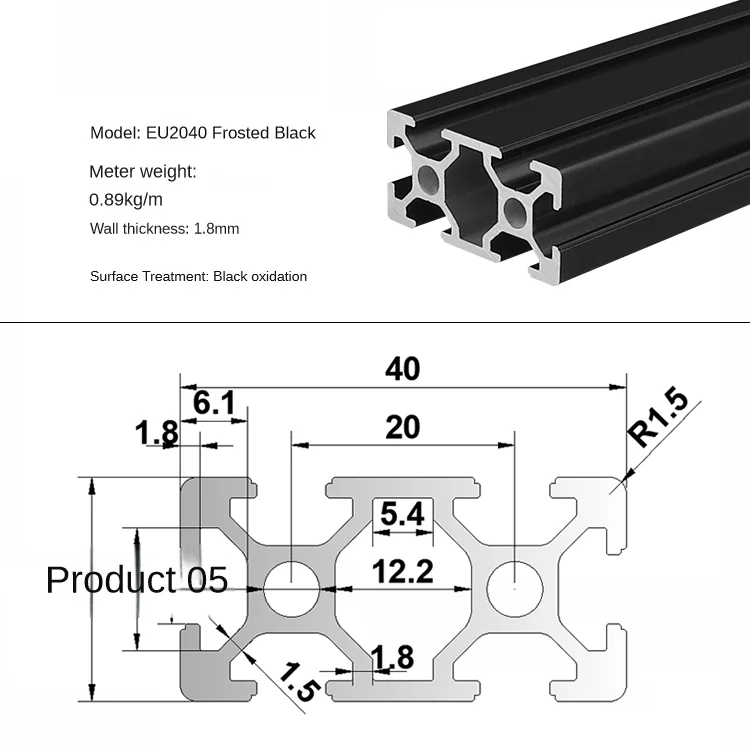 1 Stück schwarze anodische Oxidation 2020 2040 2060 2020N2 2020R 3030 3030N2 3030R 3060 4040 4080 T-Nut Aluminiumprofil EU-Standard – Detail 17