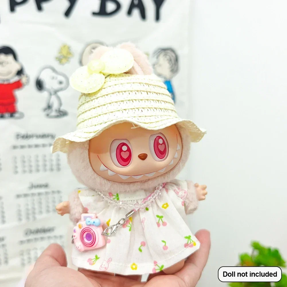 Lovely For 15-17cm Labubu Doll Accessories Ropa Outfit Summer Straw Hat Bow Cute Dress Trendy Clothing 6